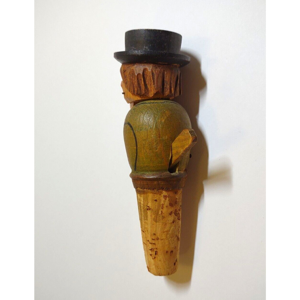 ANRI Mechanical Jaw Drop Bottle Stopper Wood Hand Carved Puppet Barware Cork - Picture 3 of 6